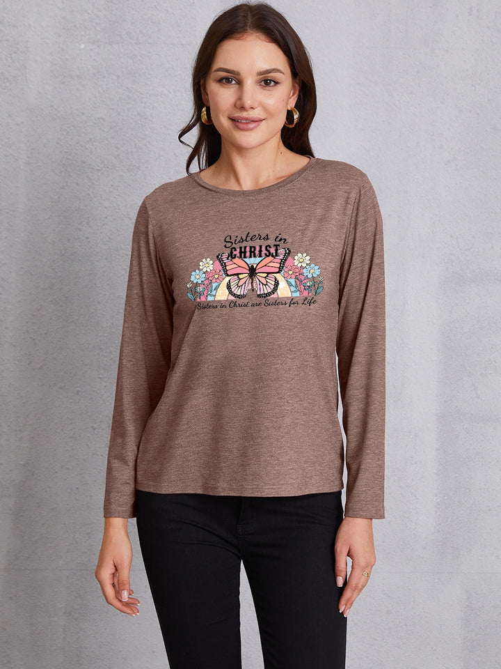 Graphic Round Neck Long Sleeve T-Shirt | Trendsi