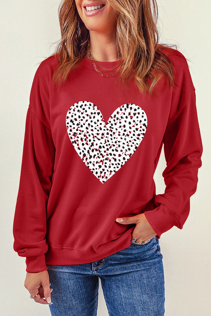 Heart Round Neck Dropped Shoulder Sweatshirt | Trendsi