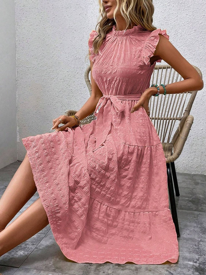 Tied Ruffled Cap Sleeve Midi Dress | Trendsi