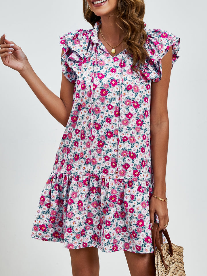 Tied Floral Cap Sleeve Mini Dress | Trendsi