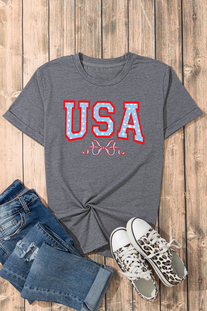 USA Round Neck Short Sleeve T-Shirt | Trendsi