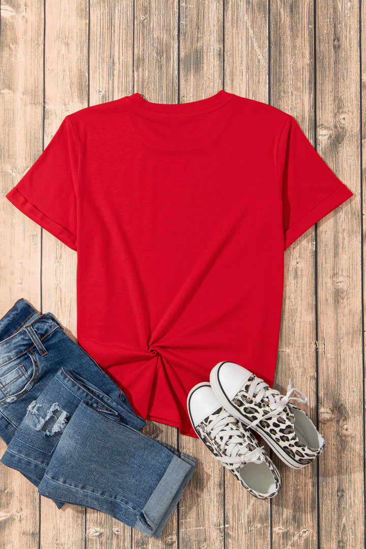 Heart Round Neck Short Sleeve T-Shirt | Trendsi