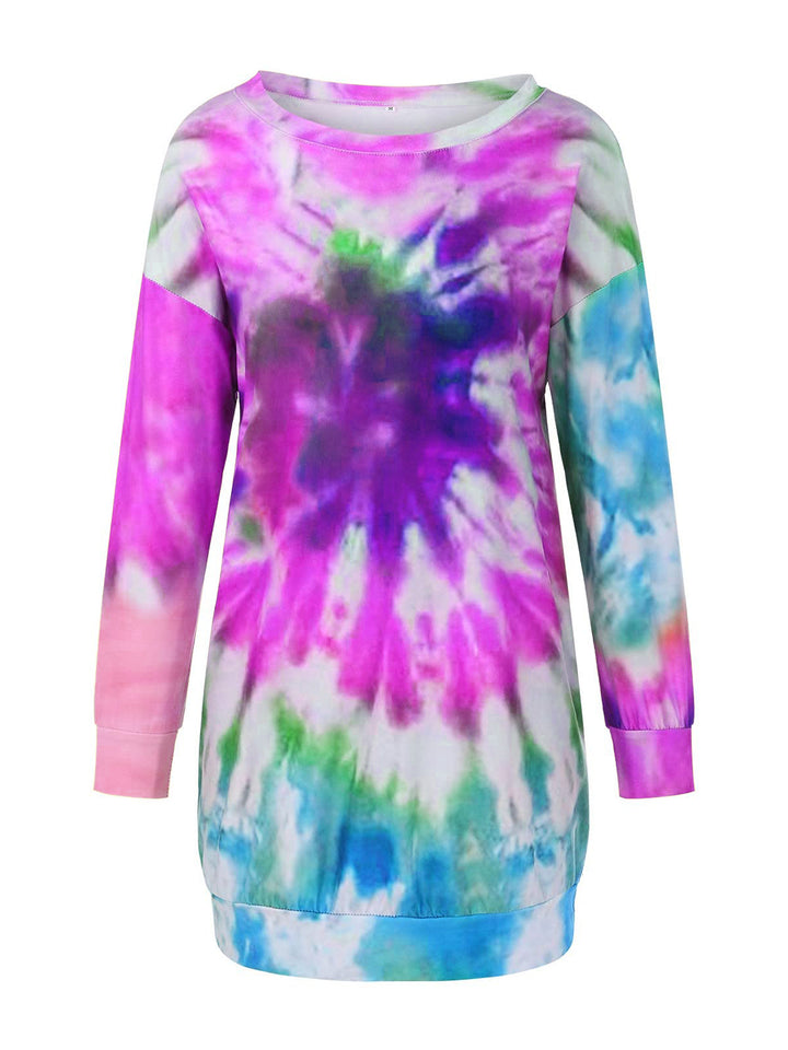 Full Size Tie-Dye Round Neck Long Sleeve Dress | Trendsi