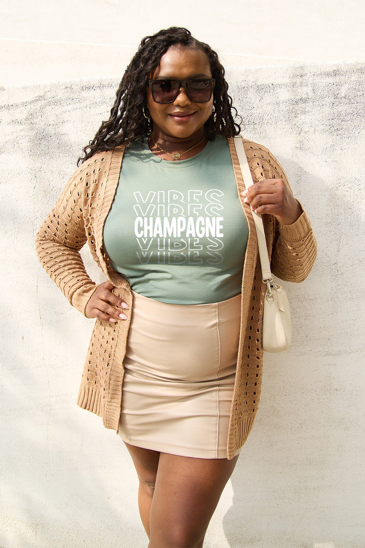 Simply Love Full Size CHAMPAGNE VIBES Short Sleeve T-Shirt | Trendsi