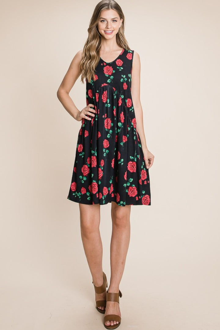 BOMBOM Floral Ruched Tank Dress | Trendsi