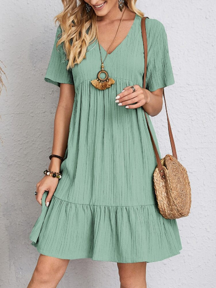 Full Size V-Neck Short Sleeve Dress | Trendsi