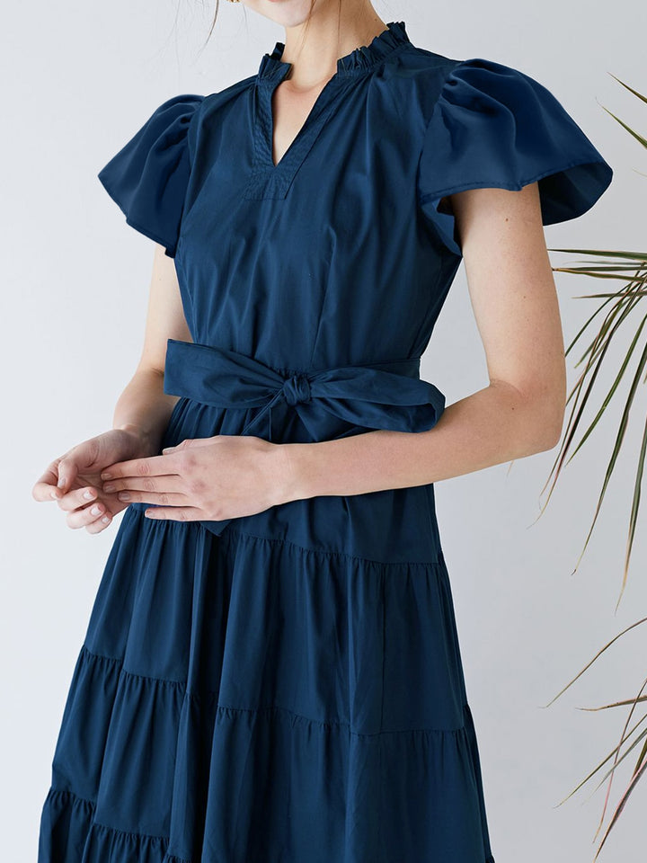 Ruched Tiered Notched Short Sleeve Dress | Trendsi