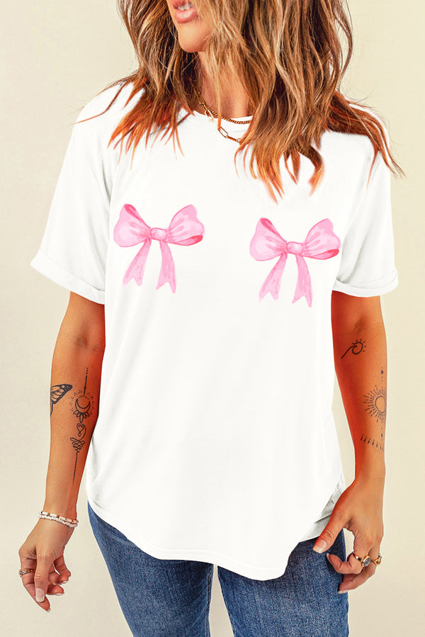 Bow Graphic Round Neck Short Sleeve T-Shirt | Trendsi