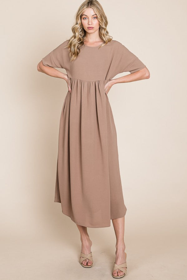 BOMBOM Round Neck Ruched Midi Dress | Trendsi