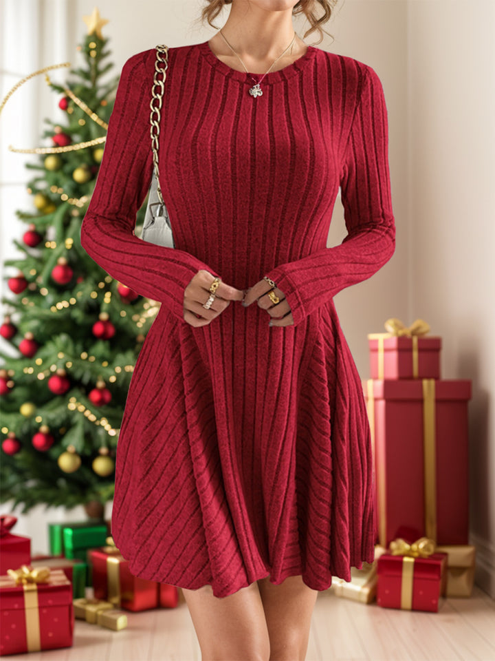 Ribbed Round Neck Long Sleeve Dress | Trendsi