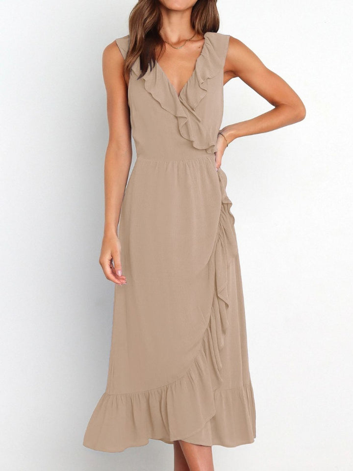 Ruffled Surplice Sleeveless Midi Dress | Trendsi