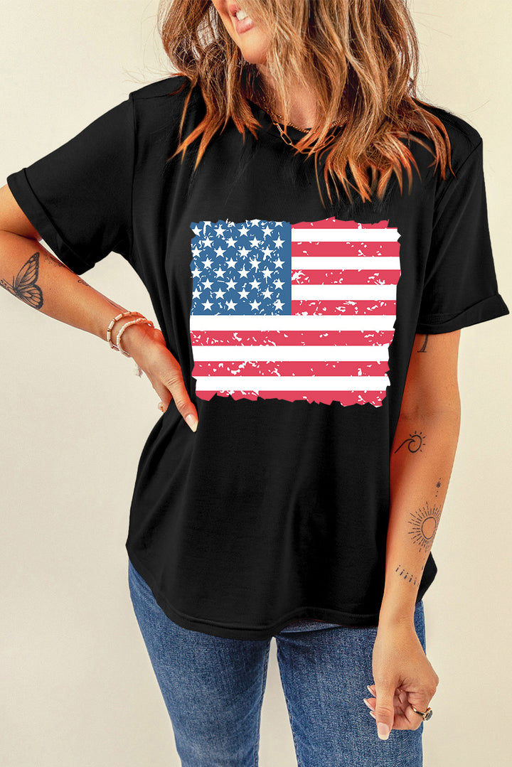 US Flag Round Neck Short Sleeve T-Shirt | Trendsi