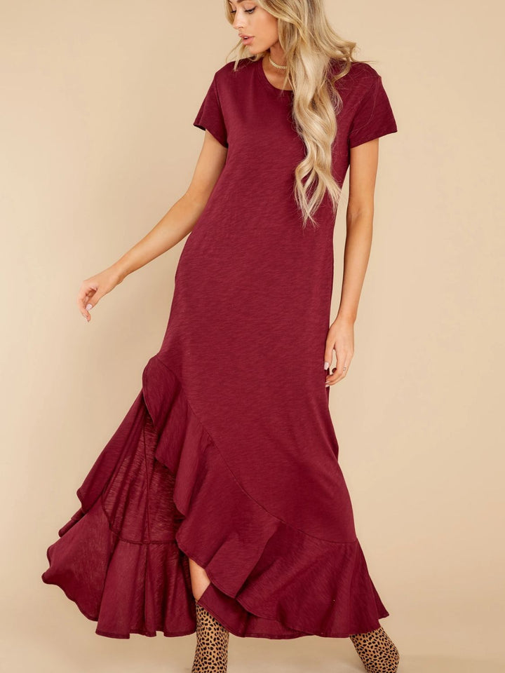 Slit Round Neck Short Sleeve Maxi Dress | Trendsi