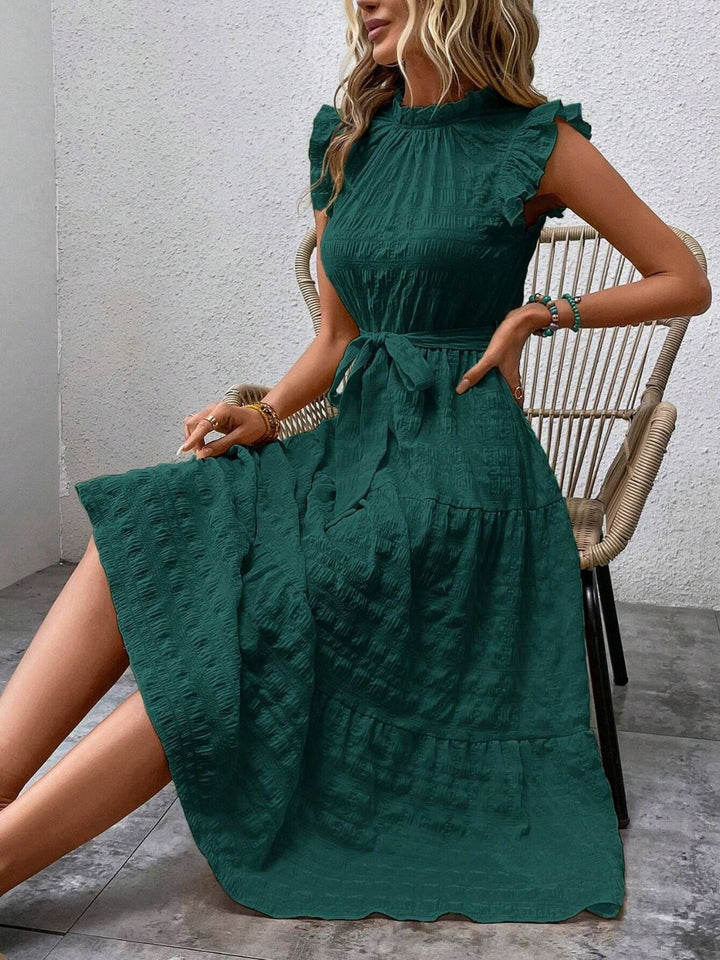 Tied Ruffled Cap Sleeve Midi Dress | Trendsi