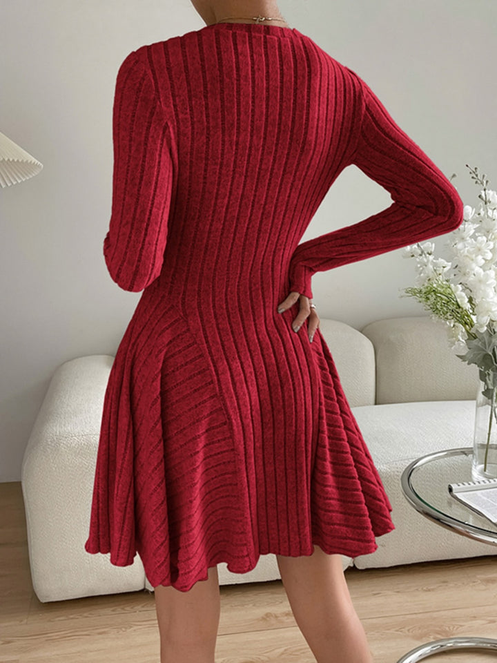 Ribbed Round Neck Long Sleeve Dress | Trendsi