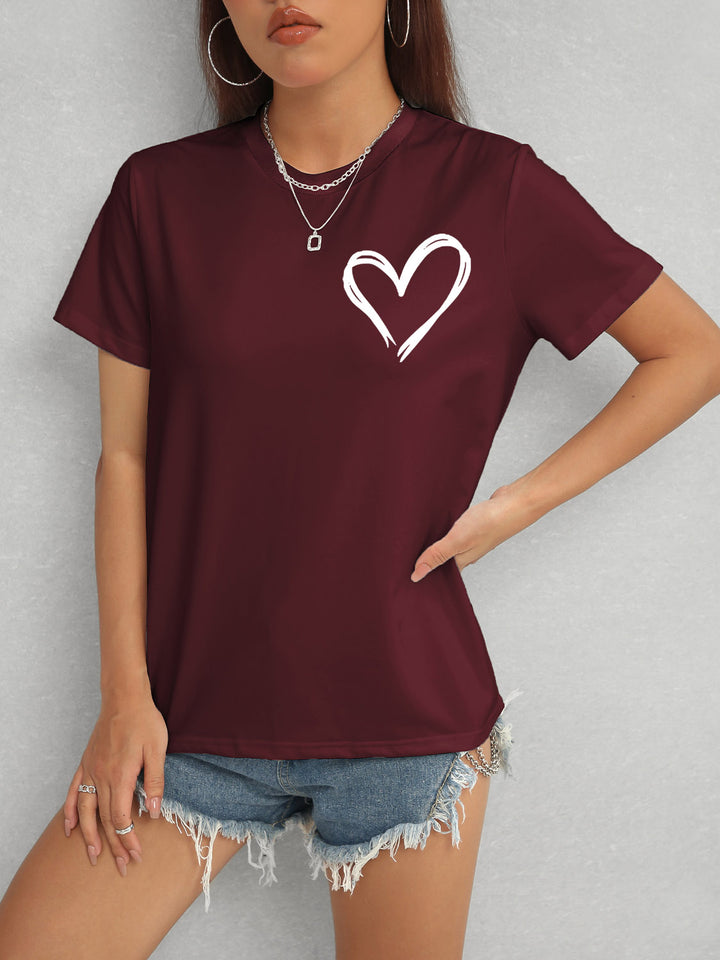 Heart Round Neck Short Sleeve T-Shirt | Trendsi