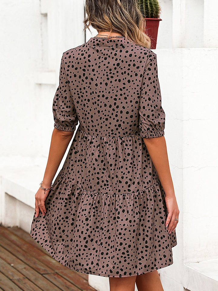 Printed Notched Half Sleeve Dress | Trendsi