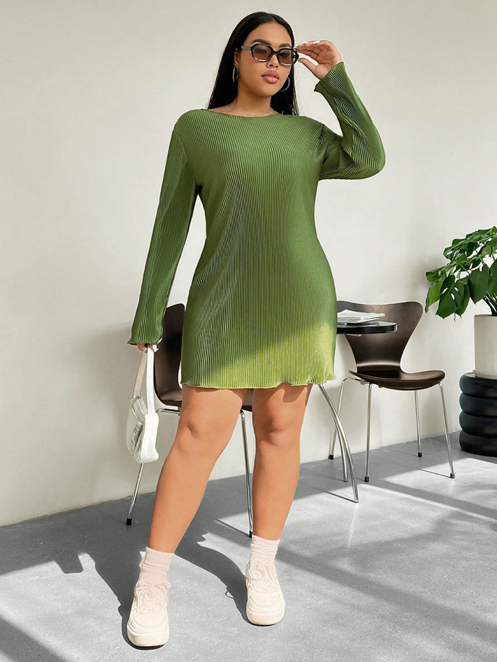 Honey Plus Size Lettuce Hem Round Neck Long Sleeve Dress | Trendsi