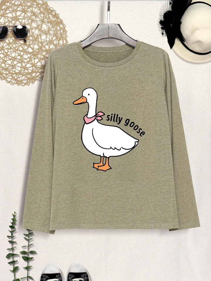 Goose Graphic Round Neck Long Sleeve T-Shirt | Trendsi