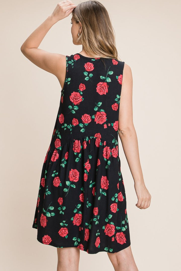 BOMBOM Floral Ruched Tank Dress | Trendsi