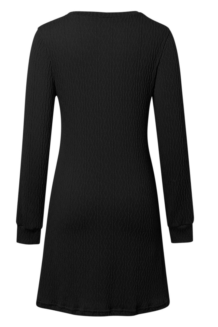 Texture V-Neck Long Sleeve Dress | Trendsi