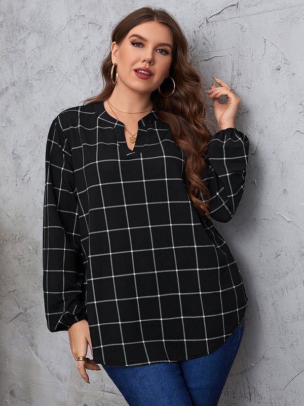 Honey Plus Size Notched Neck Long Sleeve Blouse | Trendsi