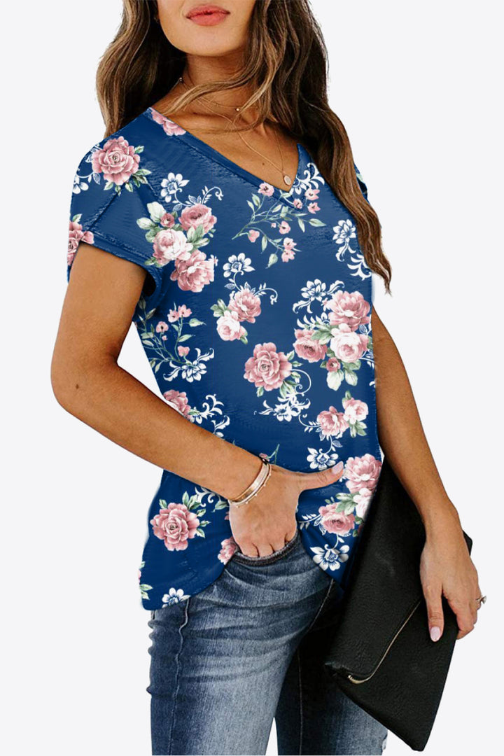 Printed Petal Sleeve V-Neck Blouse | Trendsi