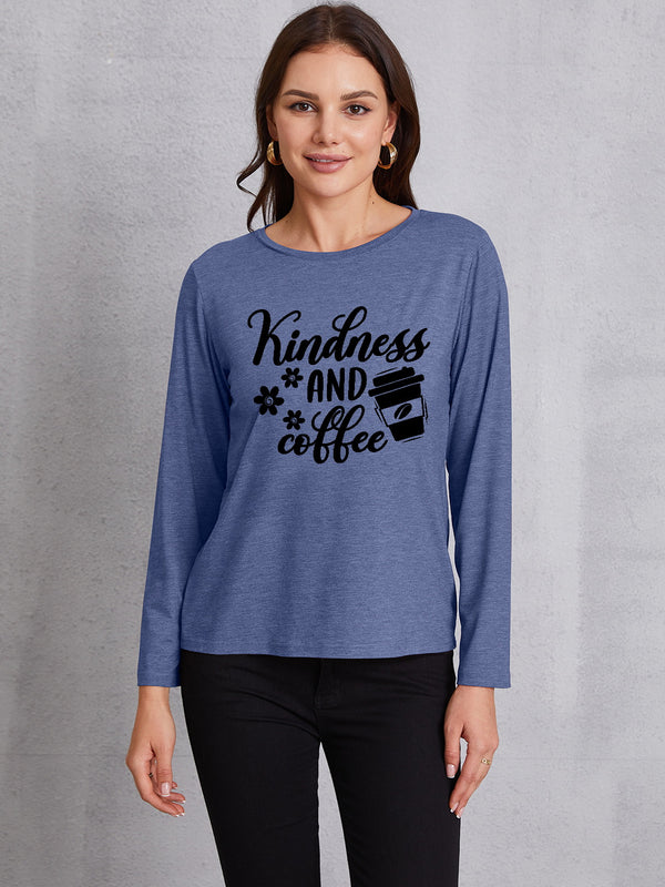 KINDNESS AND COFFEE Round Neck T-Shirt | Trendsi