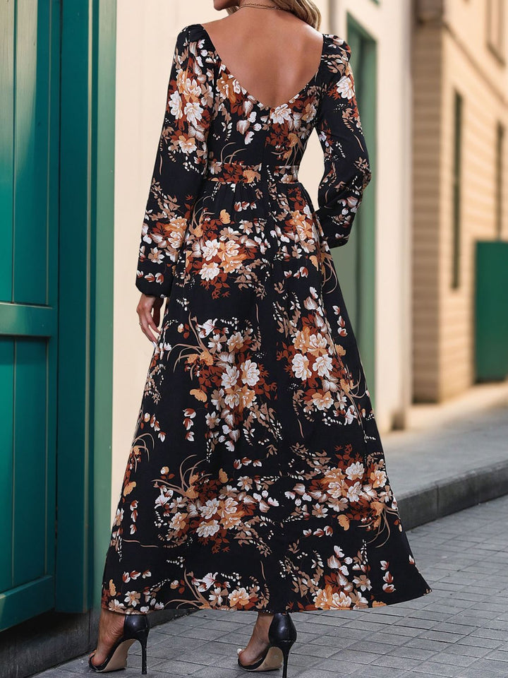 Slit Printed Surplice Long Sleeve Maxi Dress | Trendsi