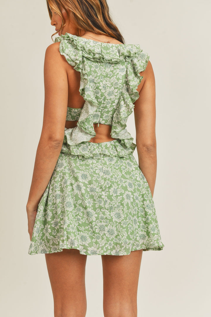 MABLE Floral Side Cutout Ruffled Mini Dress | Trendsi
