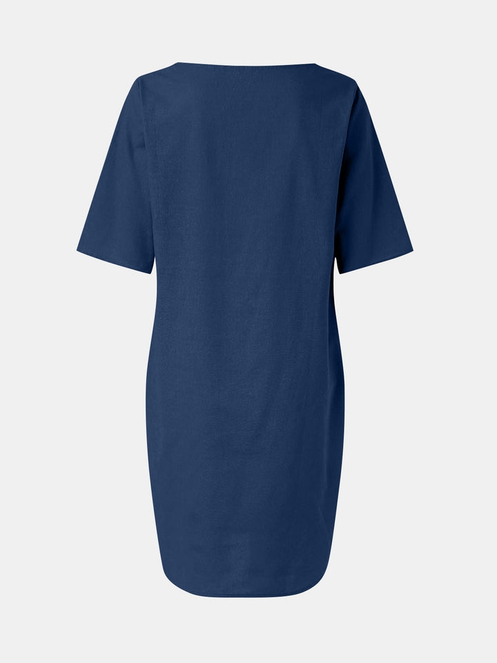 Full Size Round Neck Half Sleeve Dress with Pockets | Trendsi