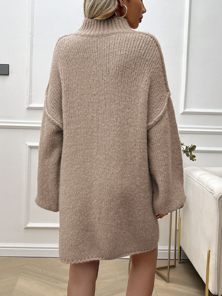 Devine Mock Neck Long Sleeve Mini Sweater Dress | Trendsi