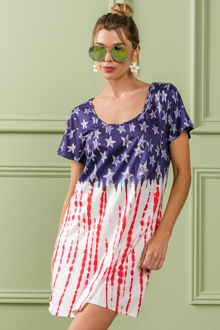 BiBi American Flag Theme Tee Dress | Trendsi