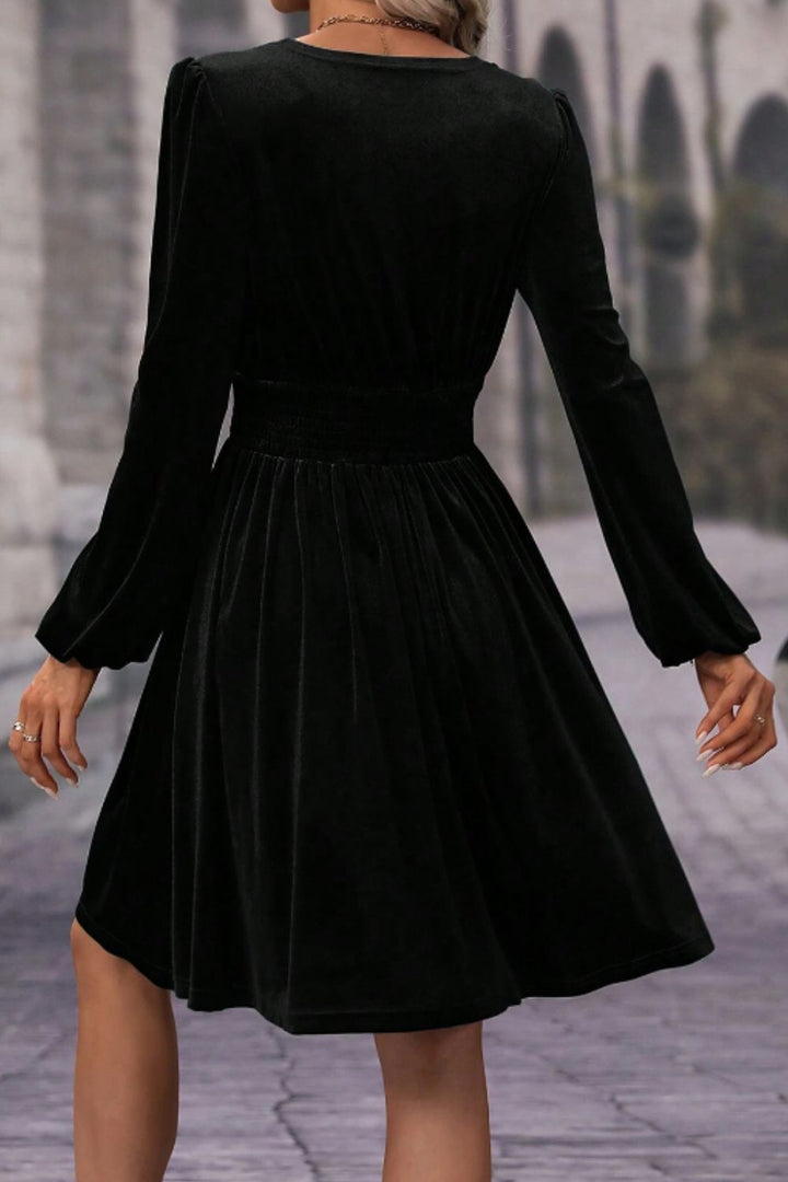 Surplice Long Sleeve Velvet Dress | Trendsi