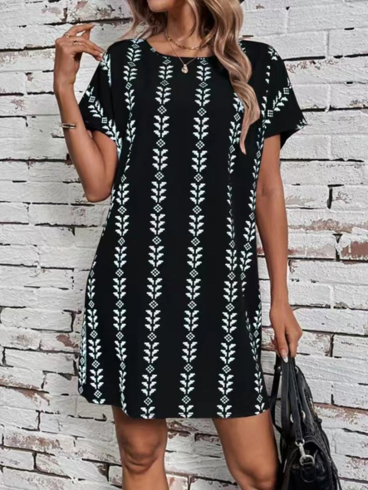 Printed Round Neck Short Sleeve Dress | Trendsi