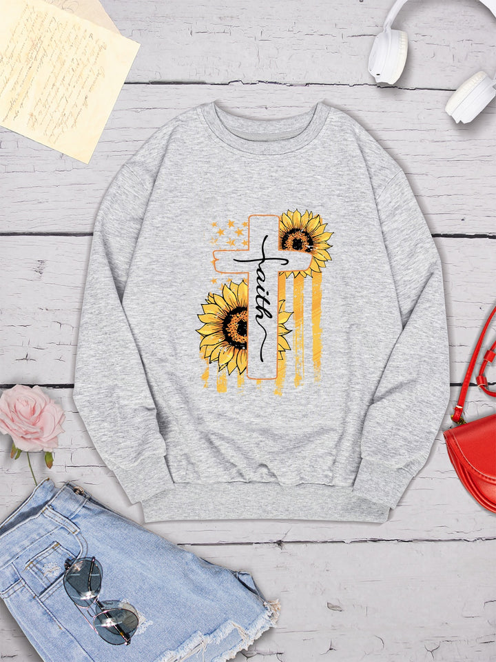 Sunflower Round Neck Dropped Shoulder Sweatshirt | Trendsi