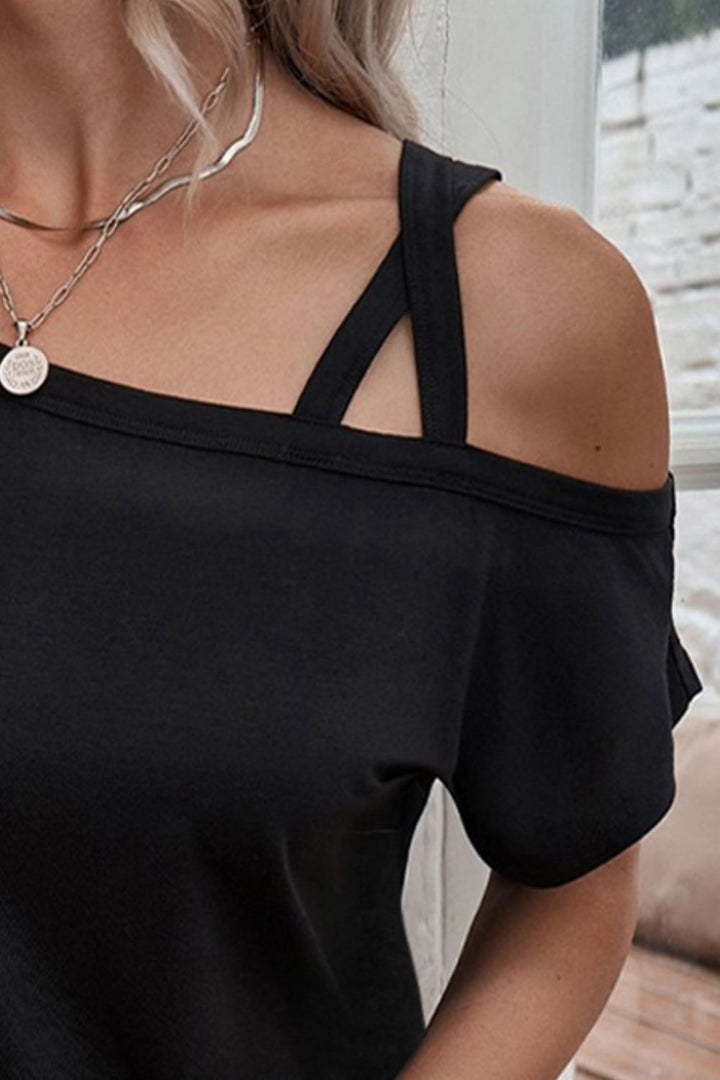 Asymmetrical Neck Short Sleeve Dress | Trendsi