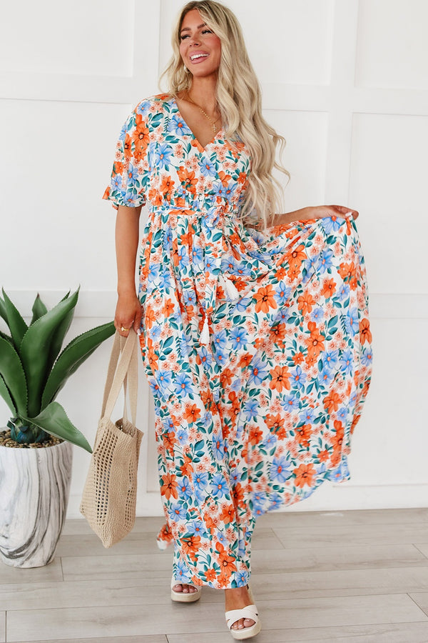 Tied Slit Printed Half Sleeve Maxi Dress | Trendsi