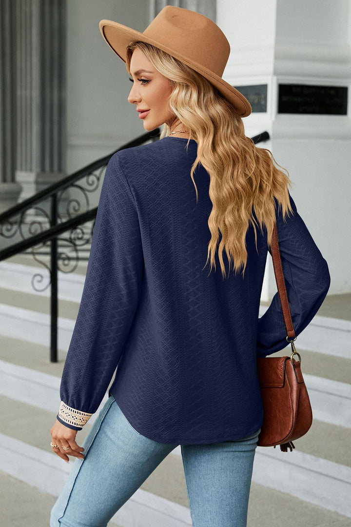 V-Neck Long Sleeve Blouse | Trendsi