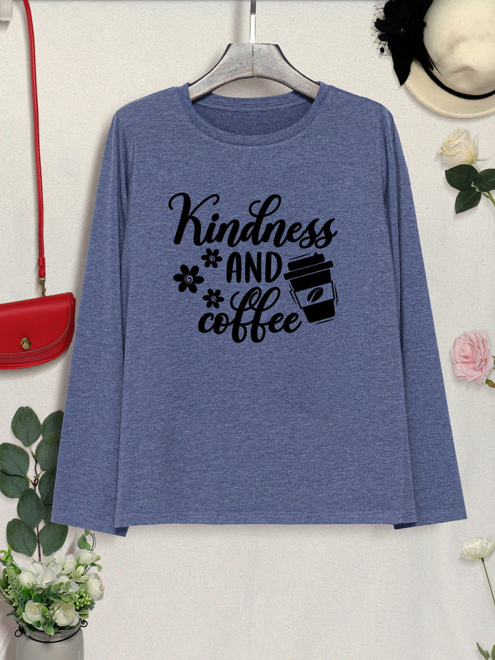 KINDNESS AND COFFEE Round Neck T-Shirt | Trendsi