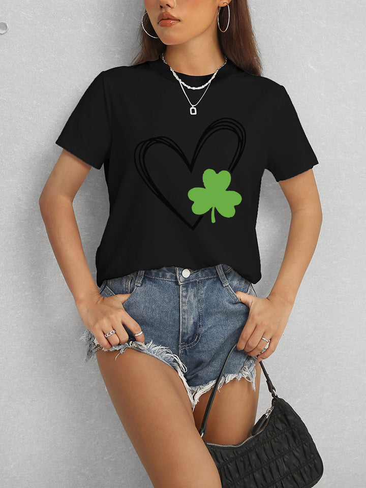 Heart Lucky Clover Short Sleeve T-Shirt | Trendsi