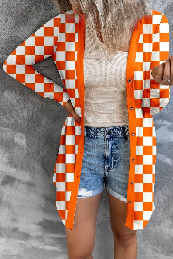 Checkered Button Up Long Cardigan | Trendsi