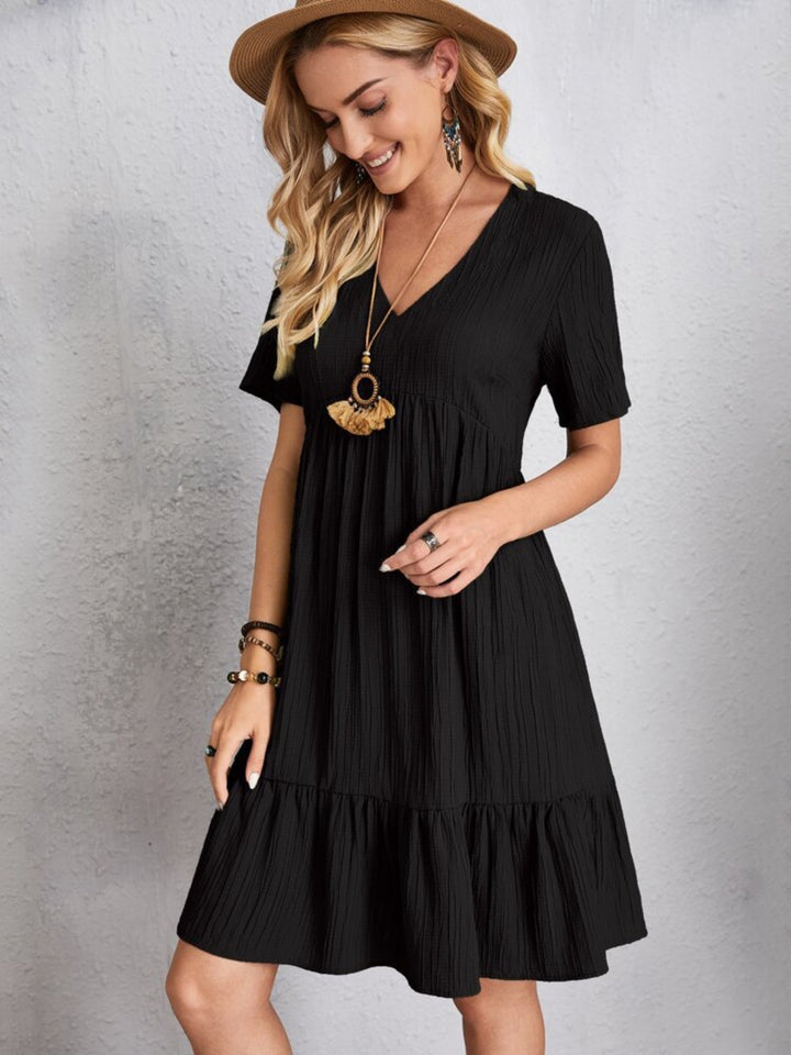 Full Size V-Neck Short Sleeve Dress | Trendsi