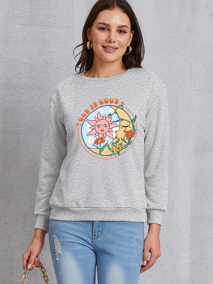 Graphic Round Neck Dropped Shoulder Sweatshirt | Trendsi