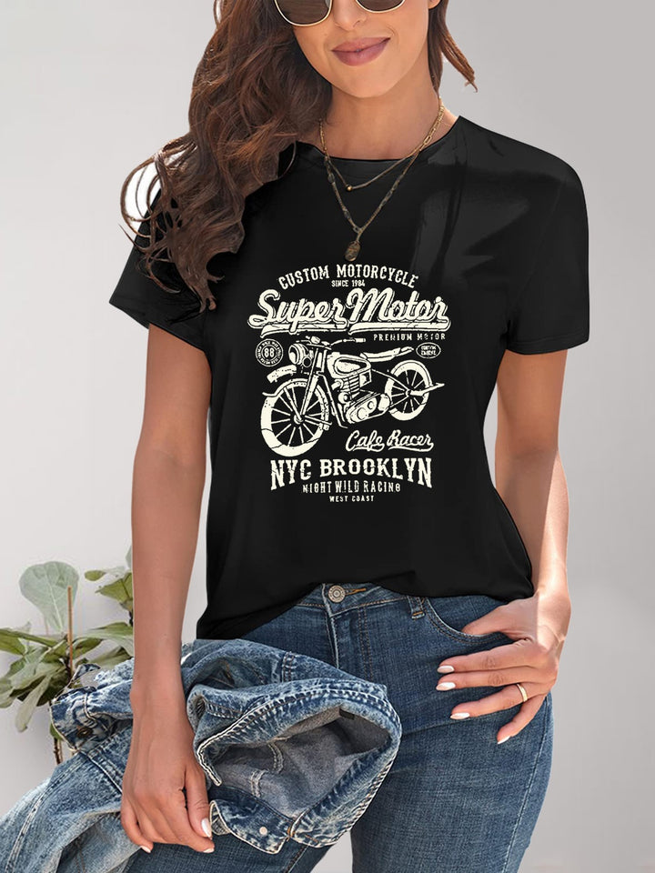 Motorcycle Graphic Round Neck T-Shirt | Trendsi