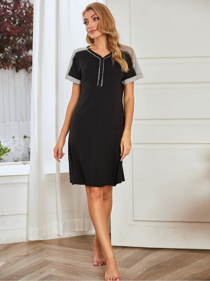 Contrast Stitching Contrast Short Sleeve Dress | Trendsi