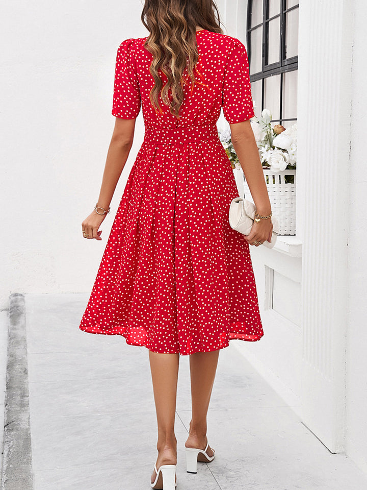 Printed Round Neck Short Sleeve Dress | Trendsi