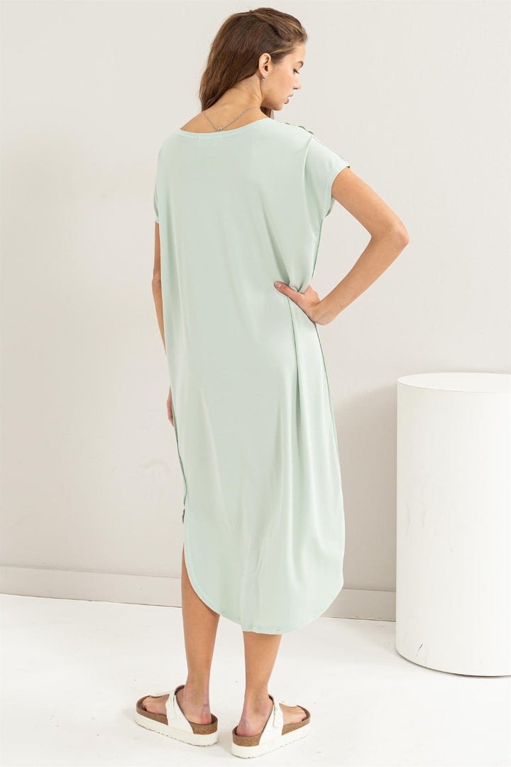HYFVE Short Sleeve High-Low Slit Midi Dress | Trendsi