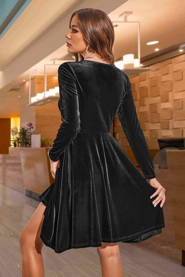 Round Neck Long Sleeve Knee Length Dress | Trendsi