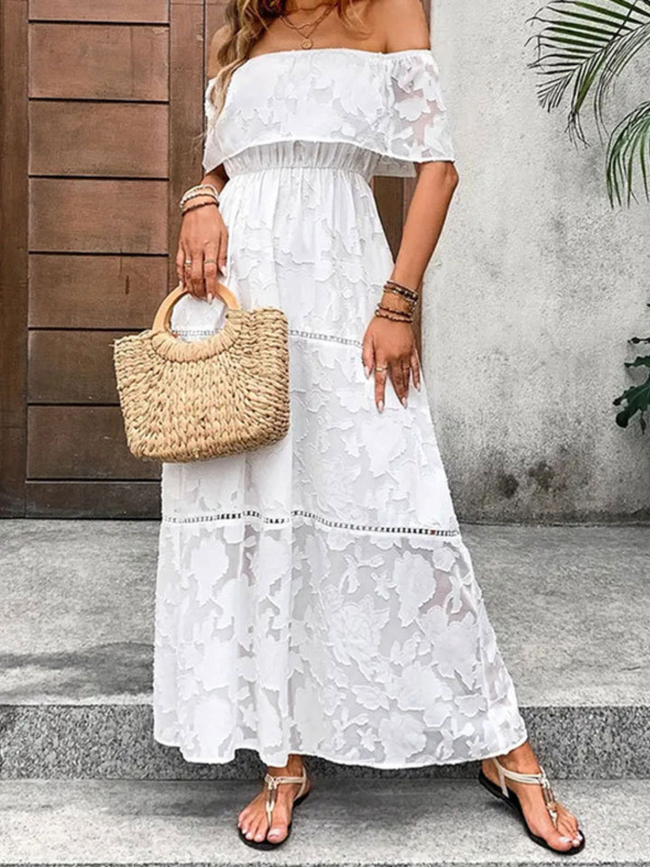 Off-Shoulder Short Sleeve Maxi Dress | Trendsi